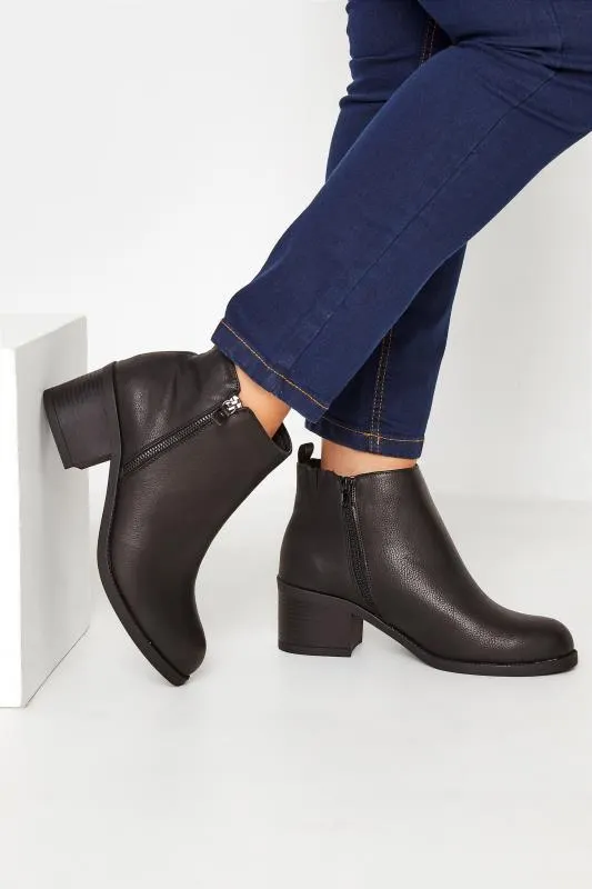 Black Side Zip Block Heel Boots In Wide E Fit & Extra Wide EEE Fit