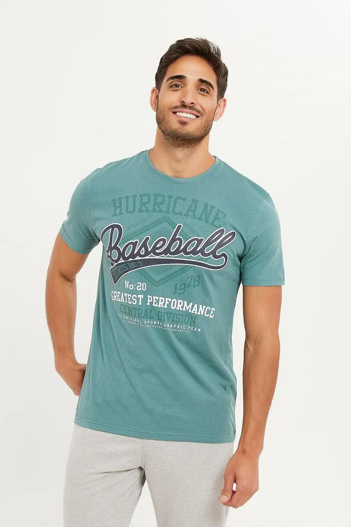 Men Green Baseball Graphic T-Shirt