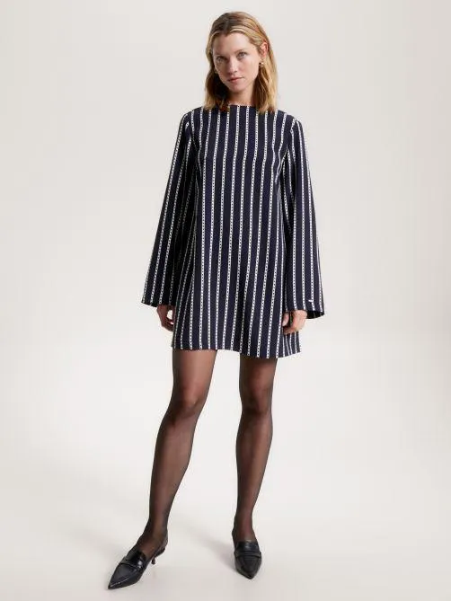 Argyle Stripe Crepe Relaxed Shift Dress