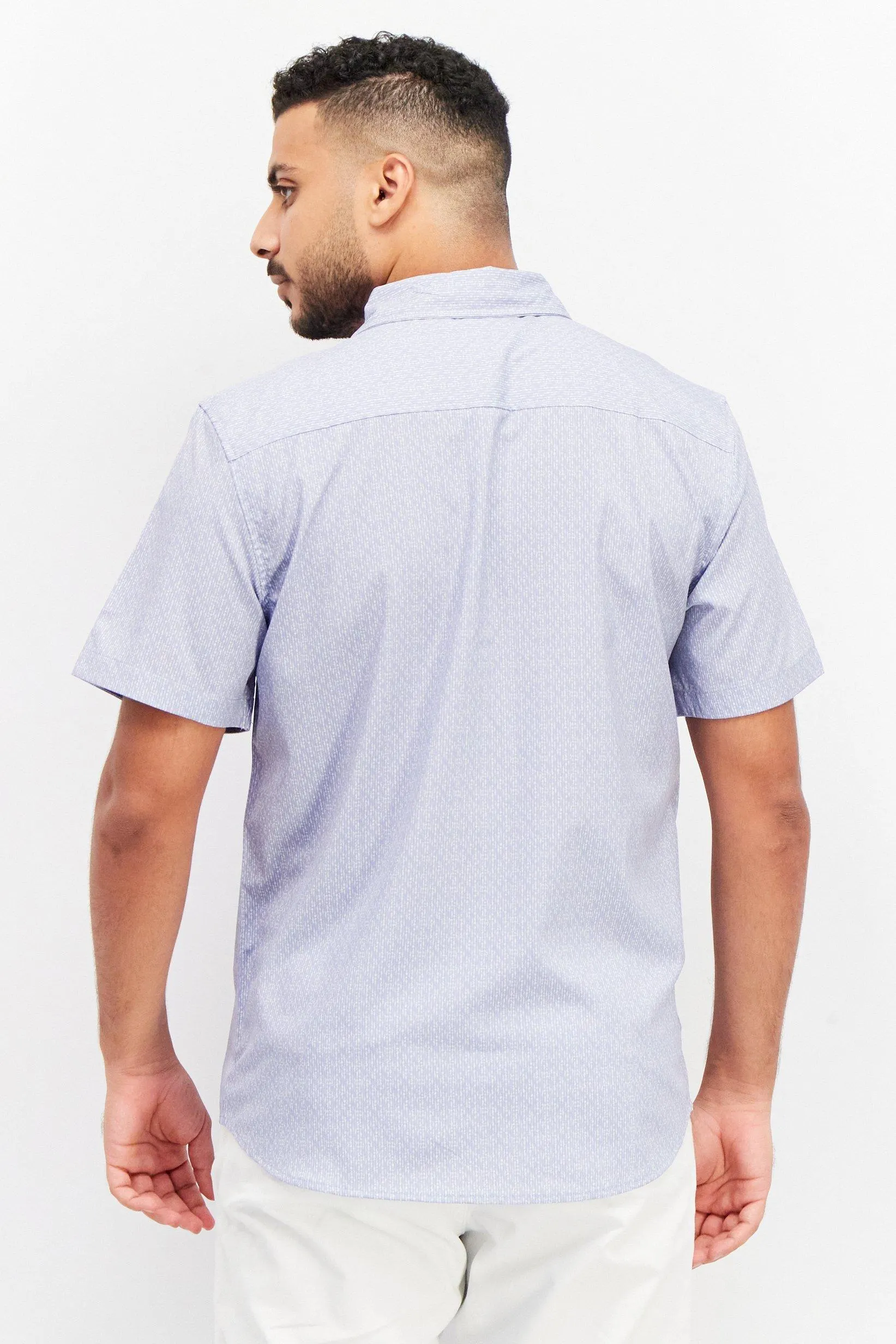 Men Regular Fit Allover Print Short Sleeve Casual Shirt, Light Blue