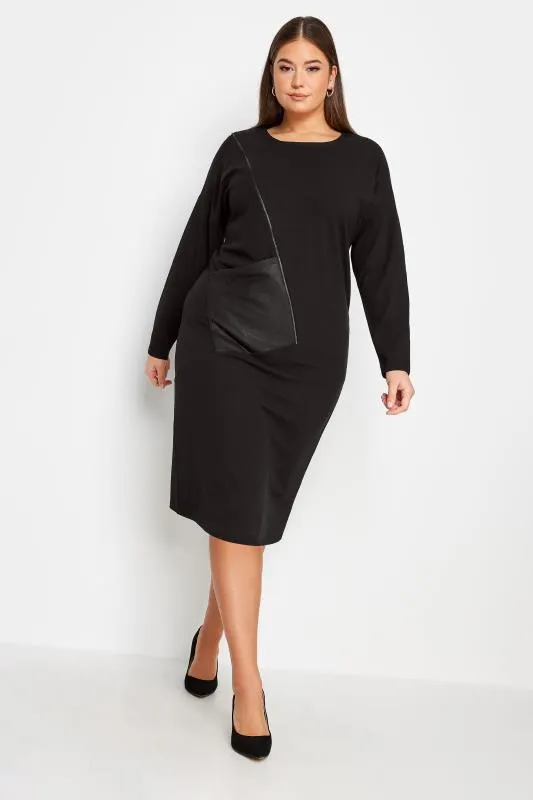 YOURS Curve Black Pocket Front Midi Dress