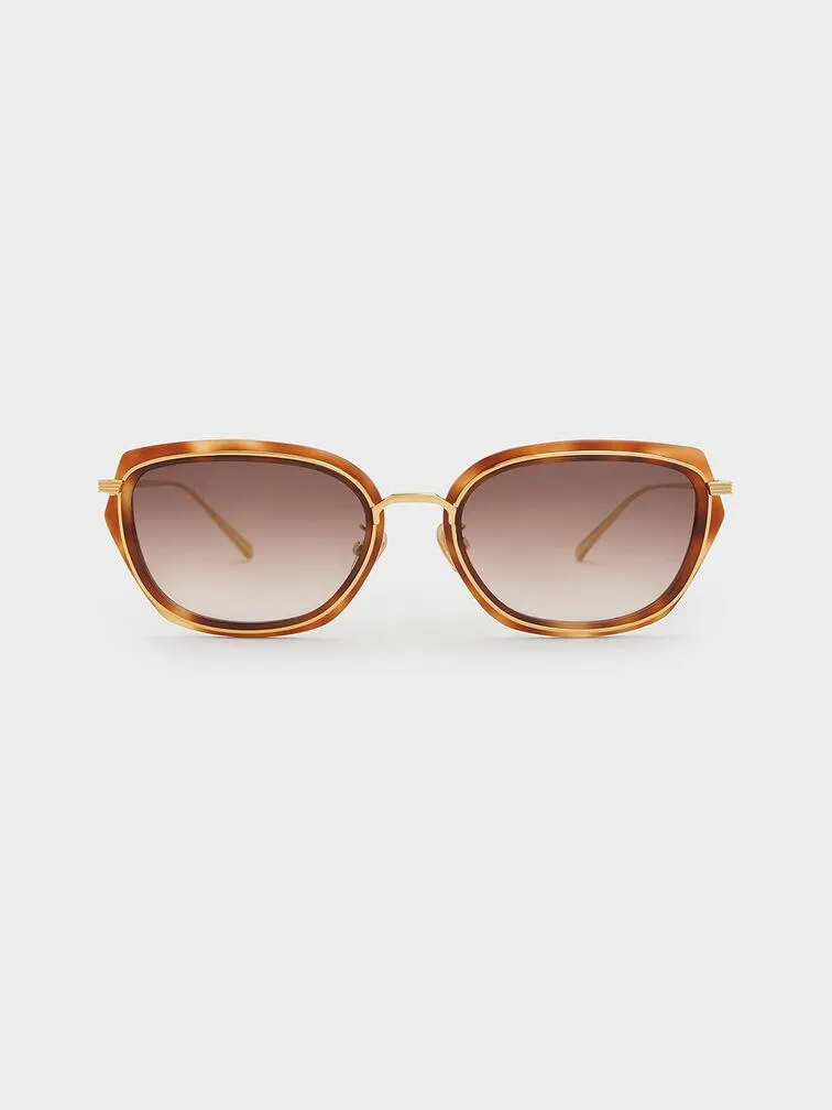 Tortoiseshell Metallic Rim Geometric-Frame Sunglasses - T. Shell