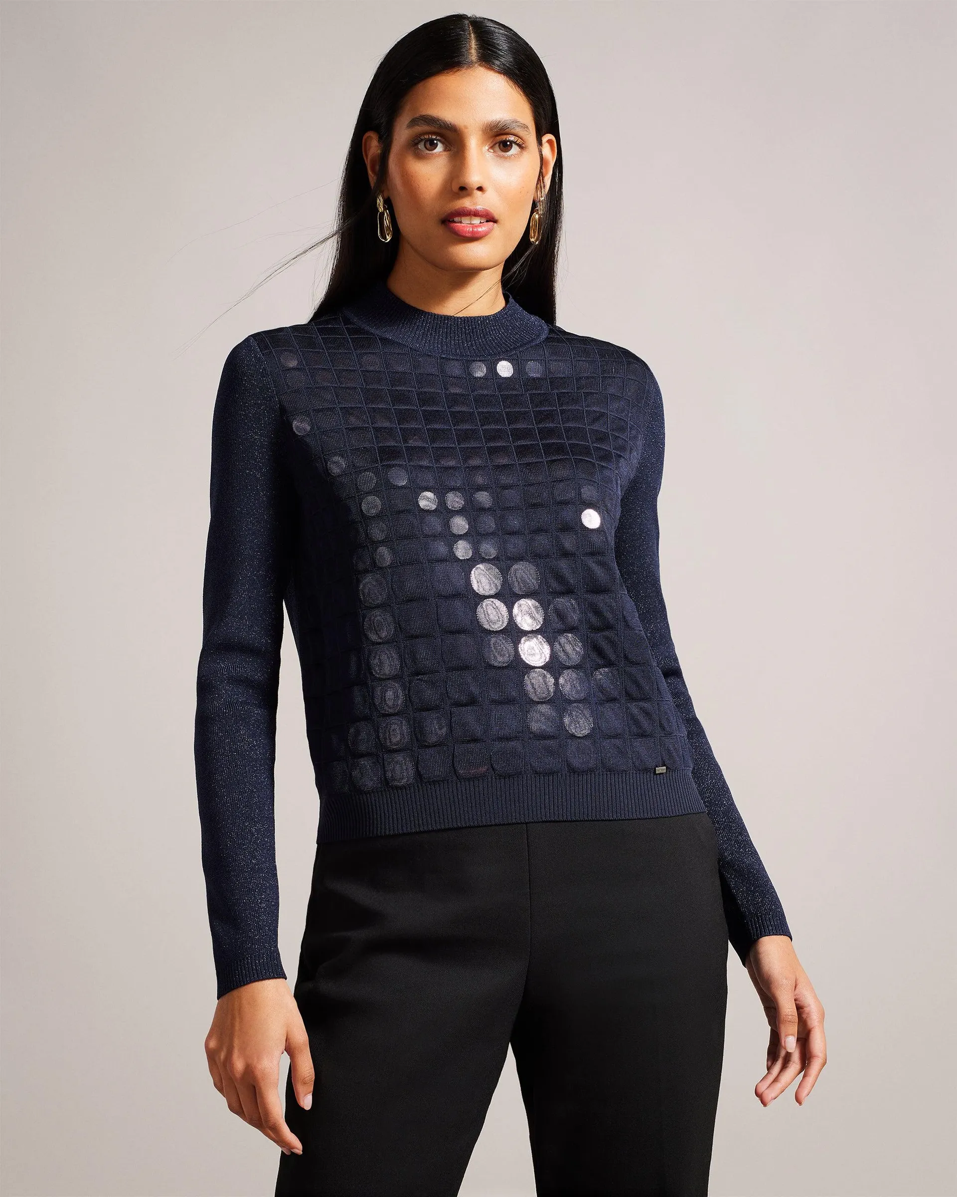 Yivonne Knitted Jumper With Metallic Spot Design Midnight