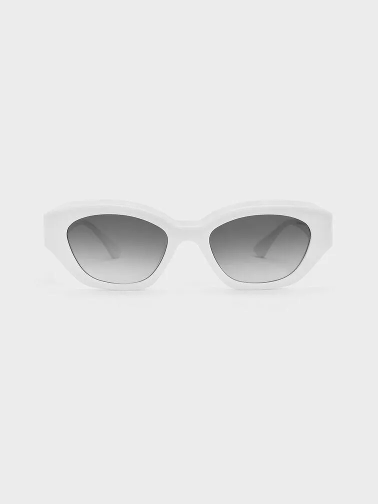 Recycled Acetate Geometric-Frame Cateye Sunglasses - White