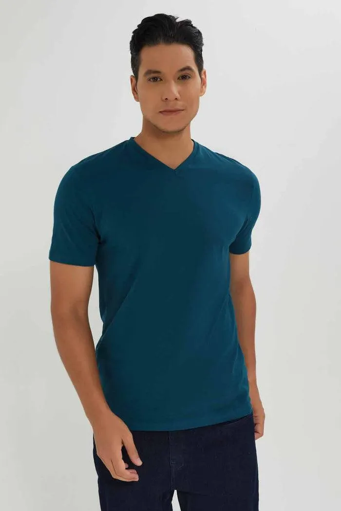 Men Teal V-Neck T-Shirt