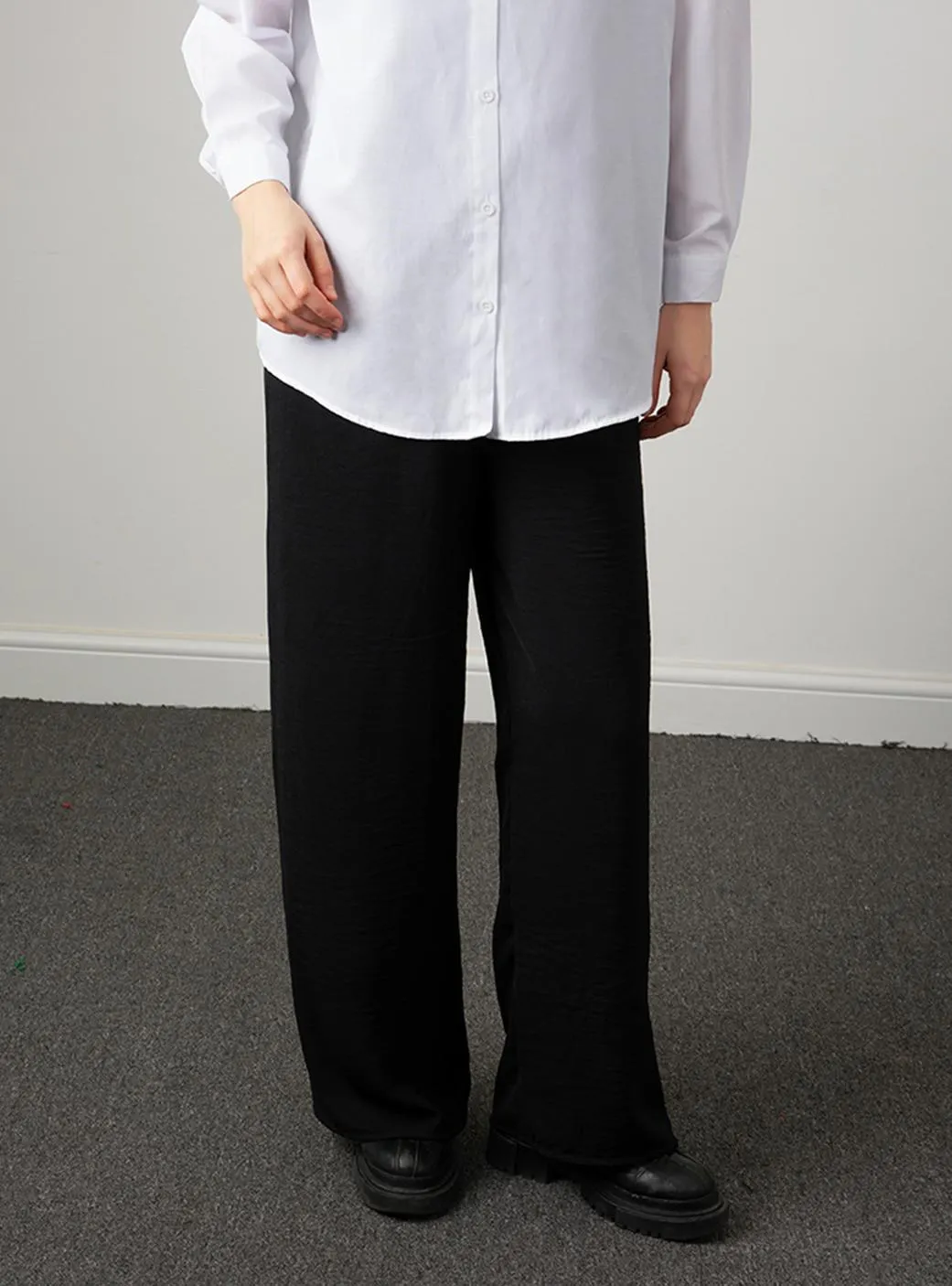 Elastic Waist Pants Black