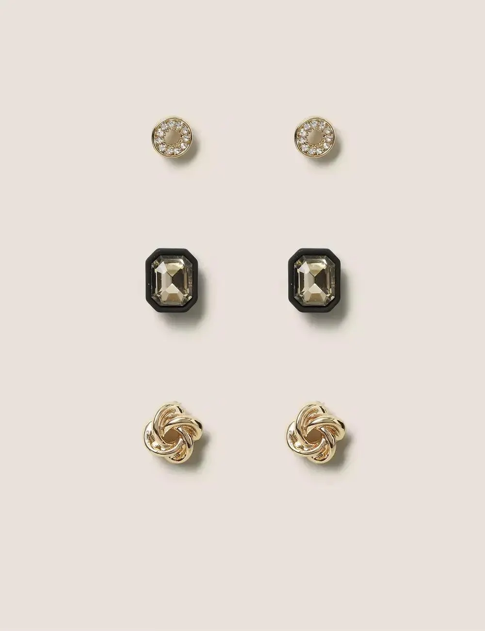 3 Pack Black & Gold Stud Earring