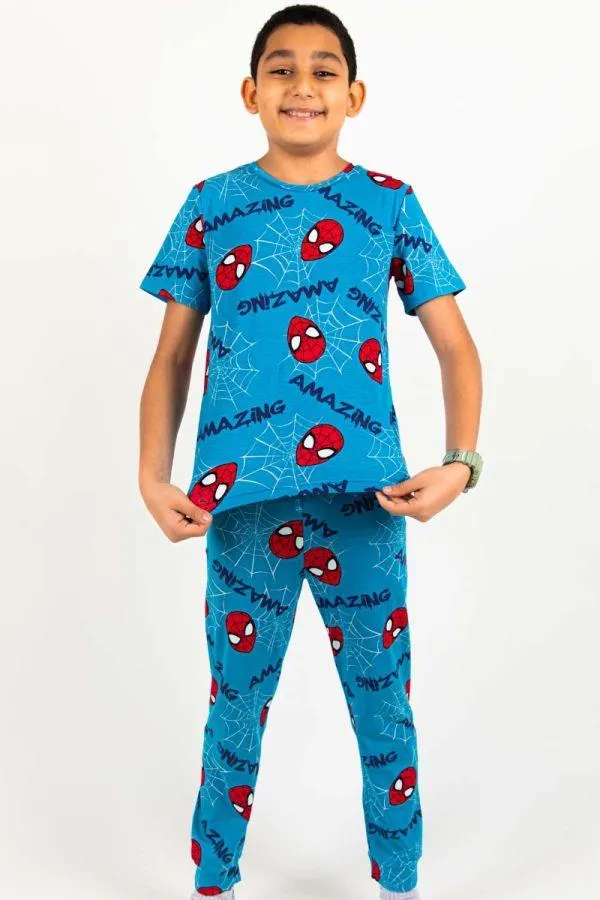 Boys Blue Spider-Man Printed PJ