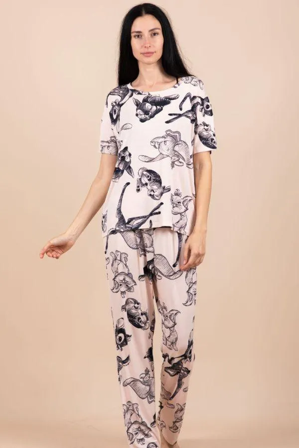 Ladies Peach Disney Animal Friends Printed PJ