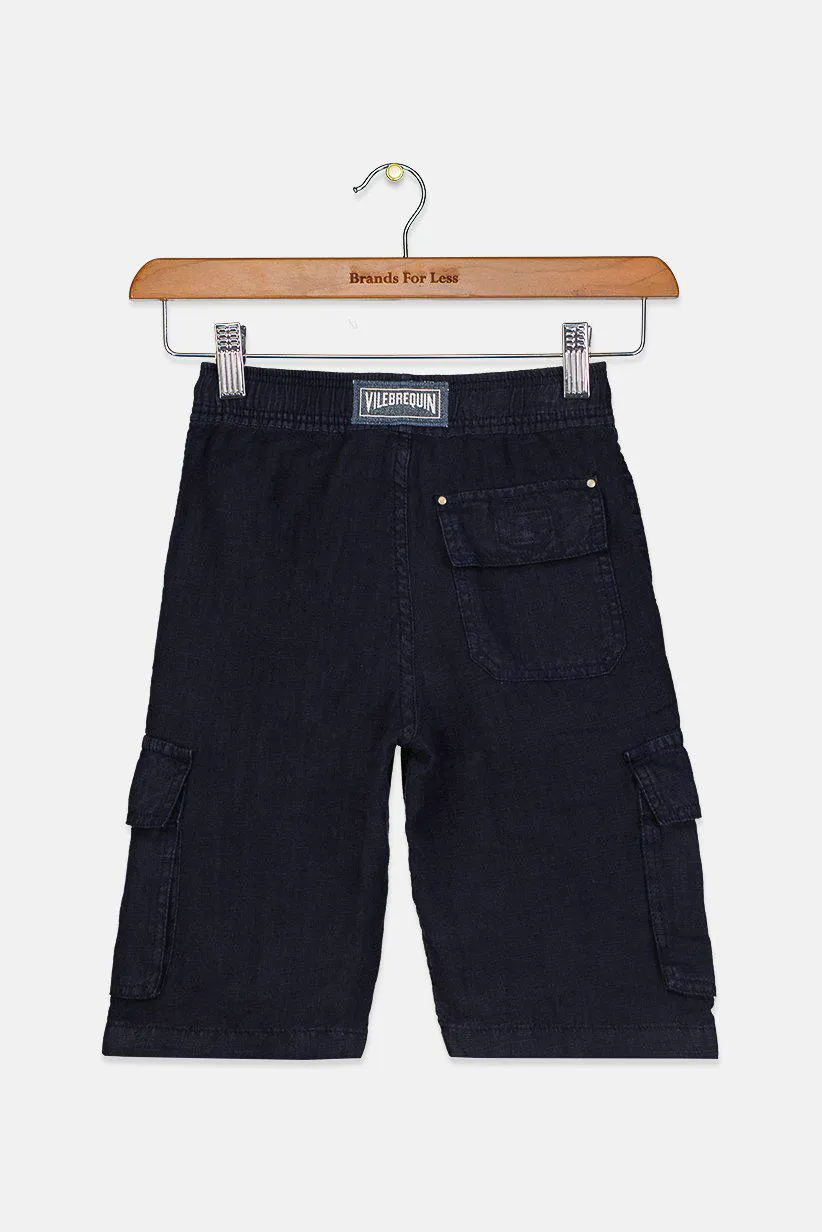 Toddler Boys Drawstring Plain Cargo Shorts, Blue Marine
