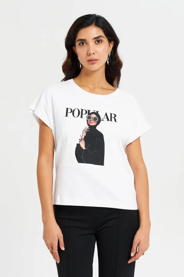 Women White Printed T-Shirt