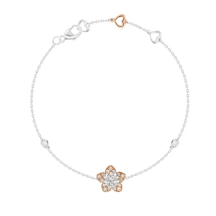 Heart To Heart Star Flower Bracelet White and Rose Gold