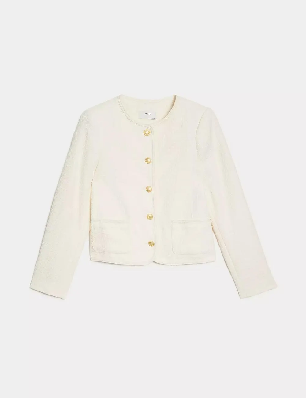 Pure Cotton Tweed Collarless Short Jacket