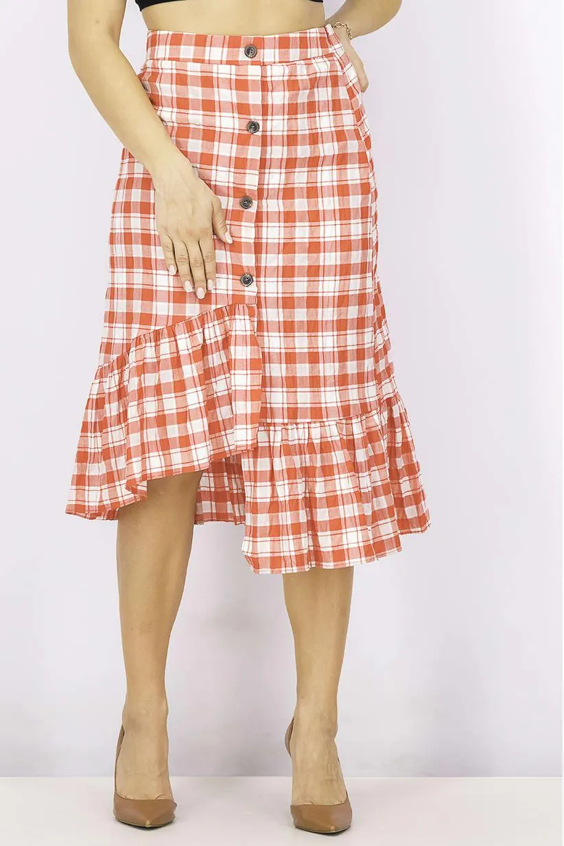Women Checkered Bubble Skirt, Red