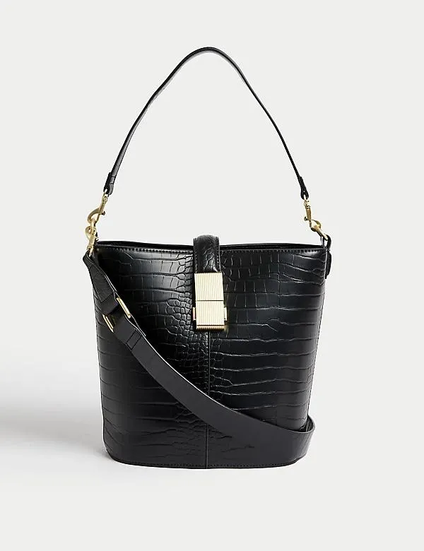 Faux Leather Croc Effect Bucket Bag