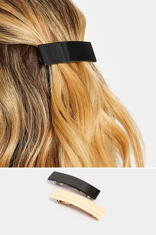 2 PACK Black & Cream Hair Clips