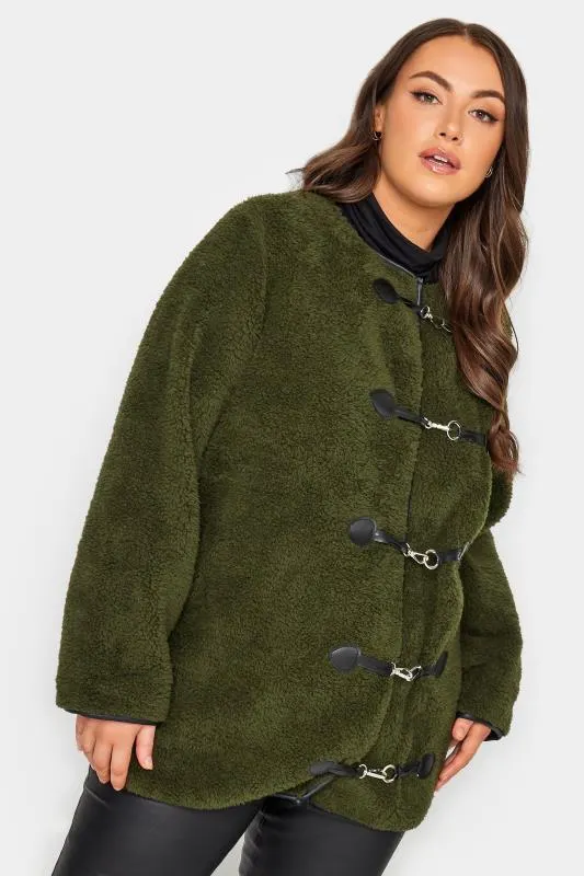 YOURS LUXURY Curve Green Faux Fur Toggle Jacket