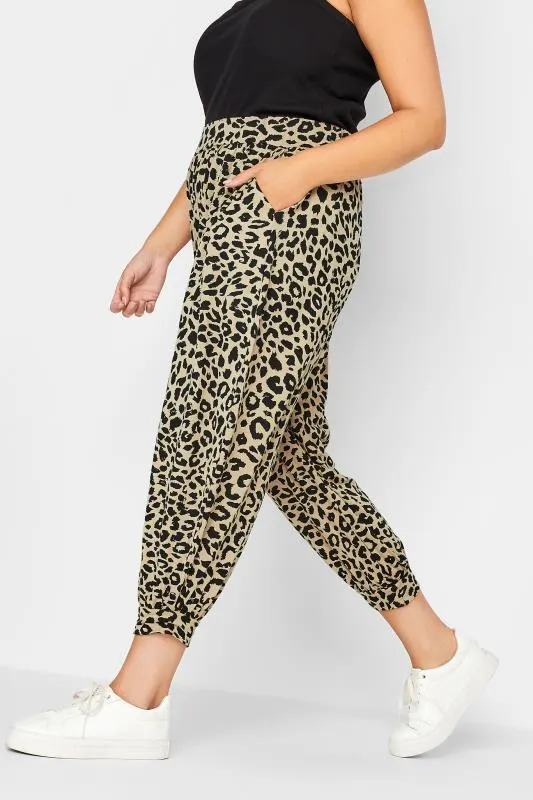 YOURS Curve Beige Brown Animal Print Cropped Harem Trousers