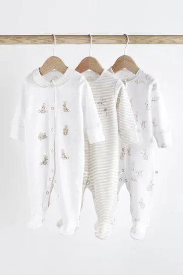 Delicate Appliqué Baby Sleepsuits 3 Pack (0-2yrs)