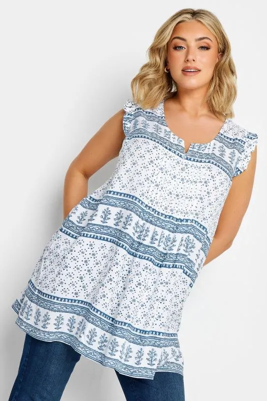YOURS Curve White Aztec Embroidered Pintuck Top