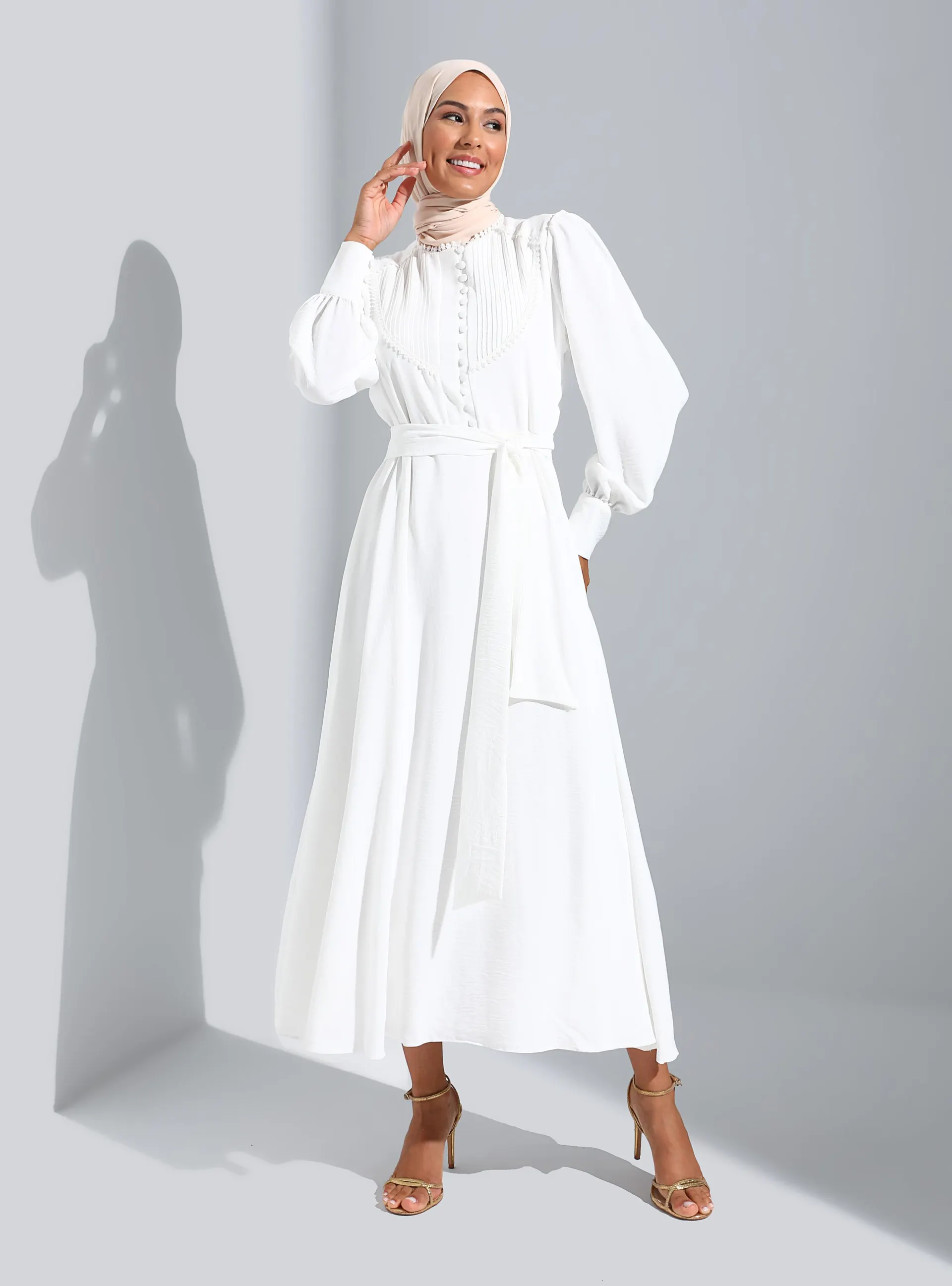 Off White - Crew neck - Fully Lined - Modest Dress