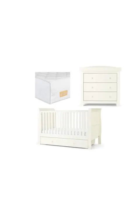 Mia 3 Piece Cotbed with Dresser Changer and Essential Fibre Mattress Set
