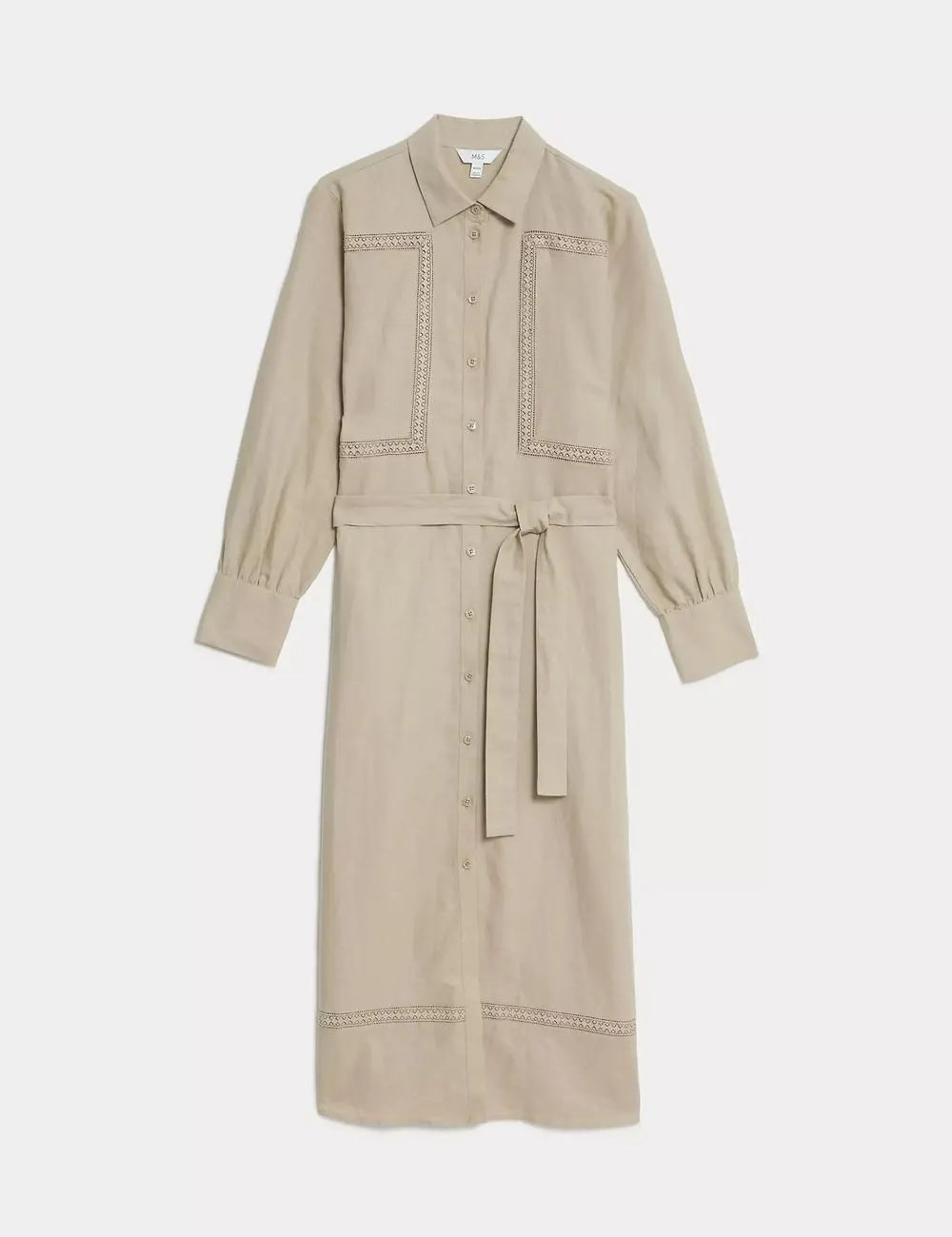 Linen Rich Belted Midi Shirt Dress