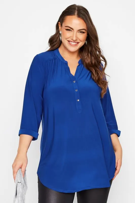 YOURS LONDON Curve Cobalt Blue Half Placket Shirt