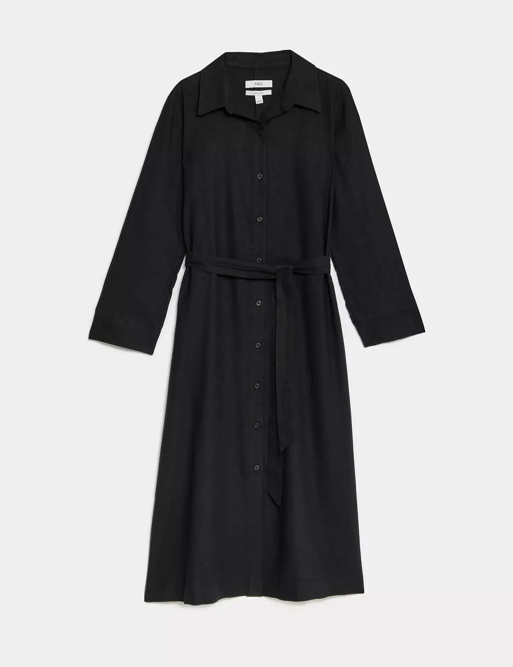 Linen Rich Belted Relaxed Midaxi Shirt Dress