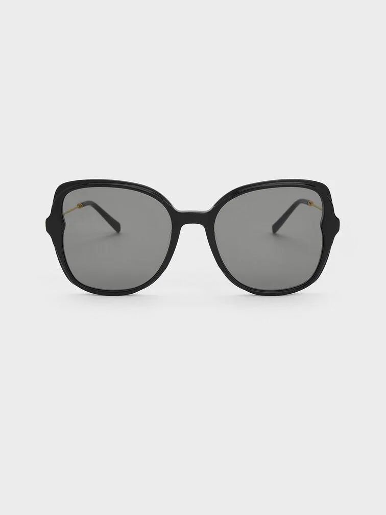 Oversized Recycled Acetate Butterfly Sunglasses - Black