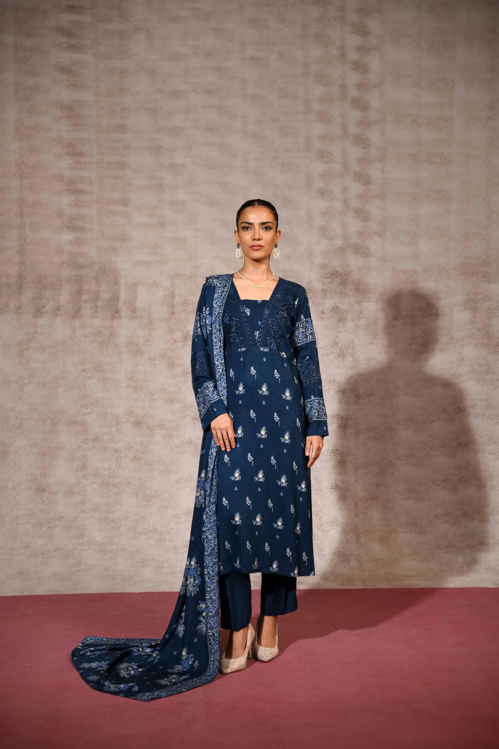 3 Piece - Printed Embroidered Suit - 42303175