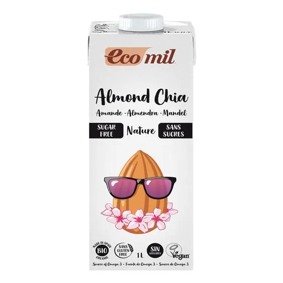Ecomil Organic Almond Milk Chia 1L Sugar Free , Gluten Free, Vegan