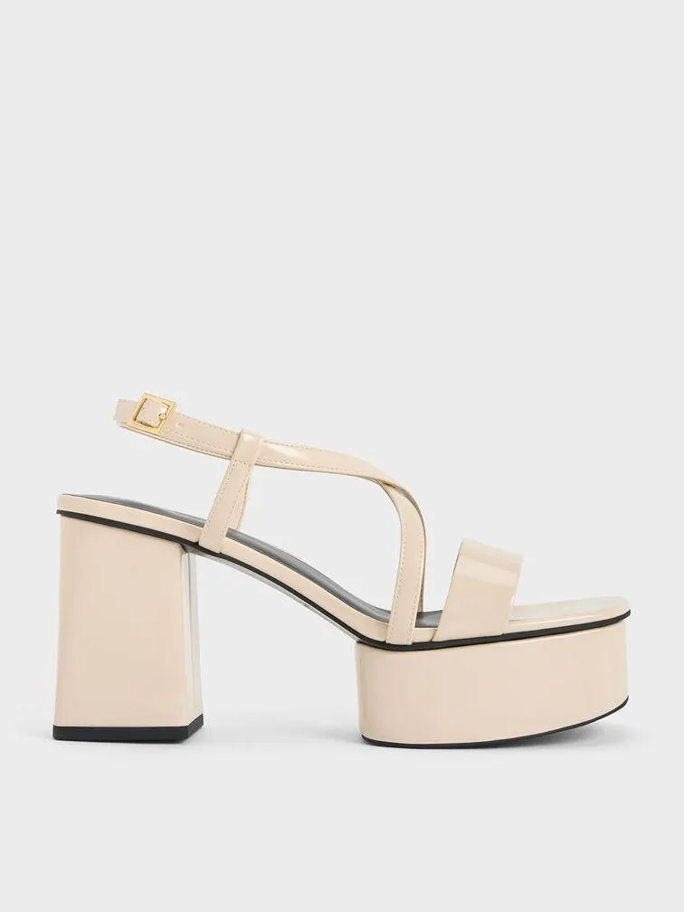 Patent Crossover Strap Platform Sandals