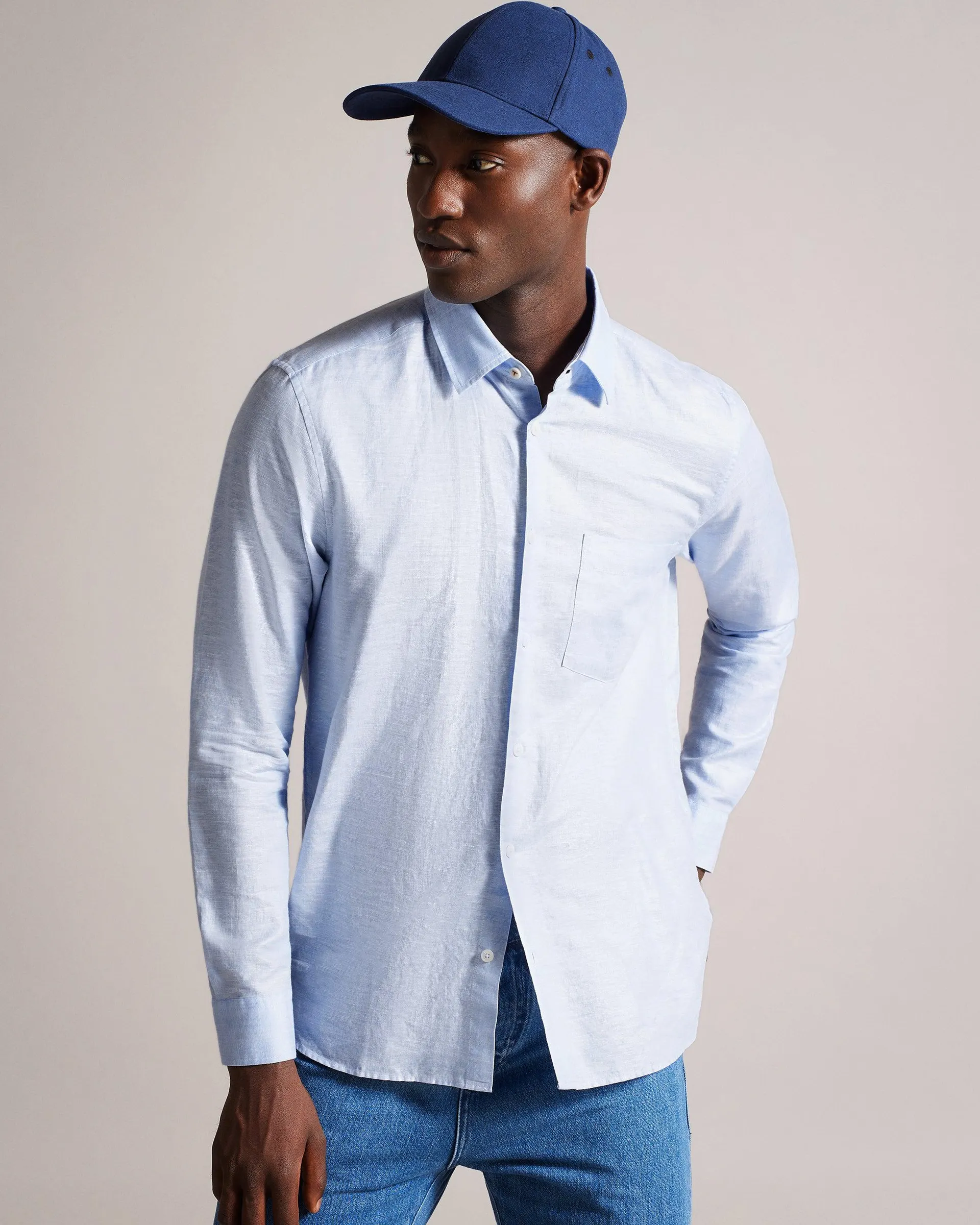Long Sleeve Linen Blend Shirt