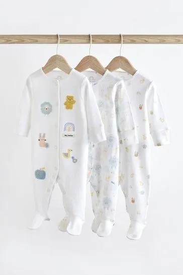 Delicate Appliqué Baby Sleepsuits 3 Pack (0-2yrs)