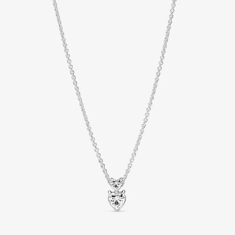 Double Heart Pendant Sparkling Collier Necklace