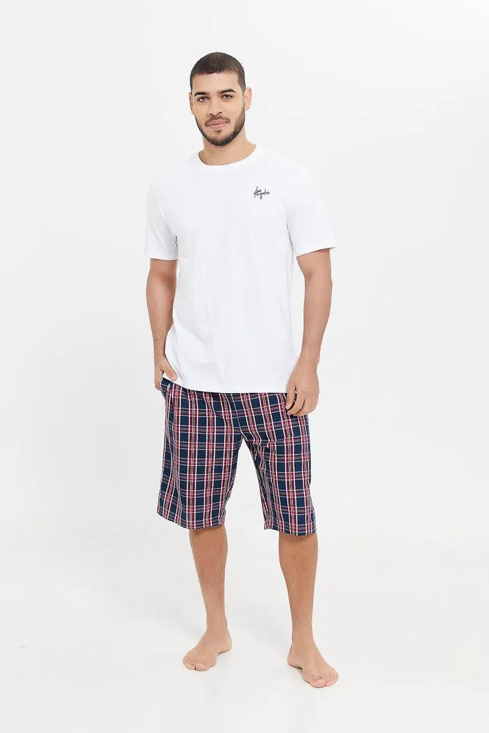 Men Red And White Checkered Pyjama Set (2 Piece)