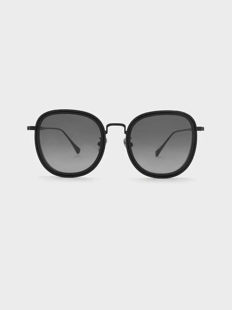 Recycled Acetate Metallic-Rim Sunglasses - Black