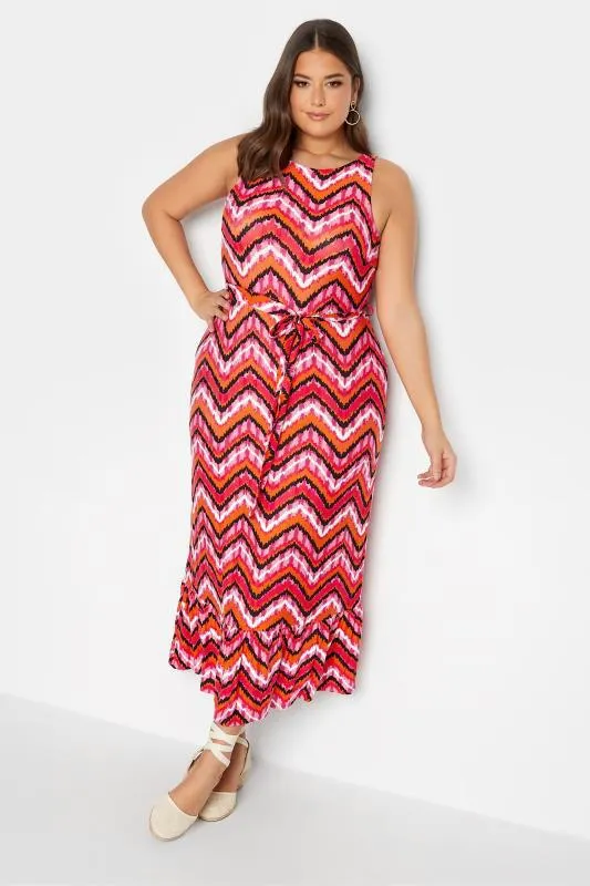 YOURS LONDON Curve Orange Geometric Print Tiered Maxi Dress