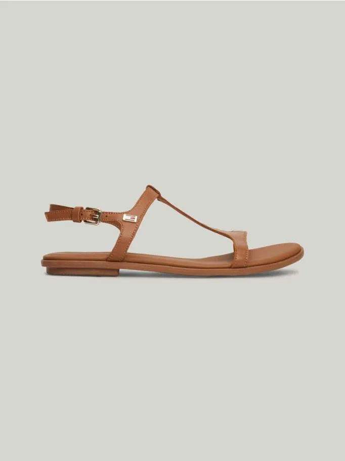 Leather Enamel Flag Flat Sandals