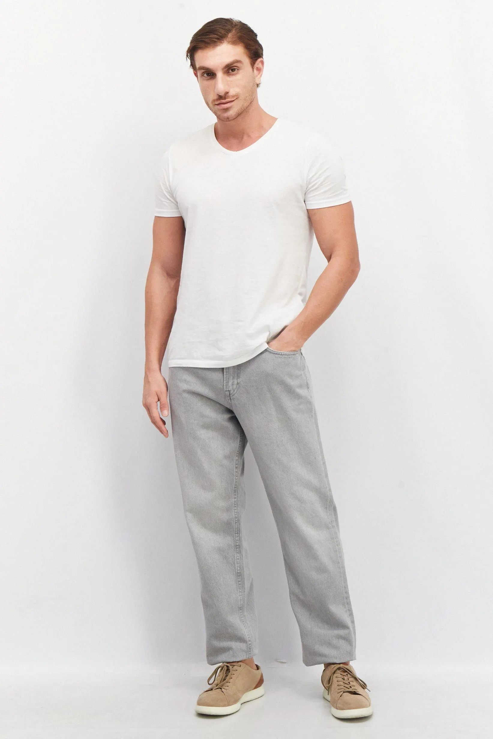 Men Loose Fit Washed Non Stretchable Denim Jeans, Light Grey
