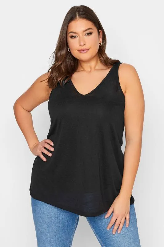 YOURS Curve Black Linen Look Vest Top
