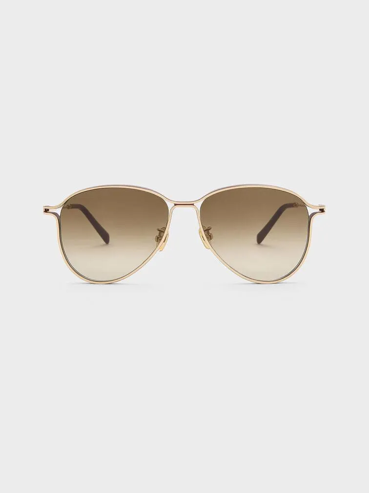 Metallic Accent Aviator Sunglasses - Burgundy