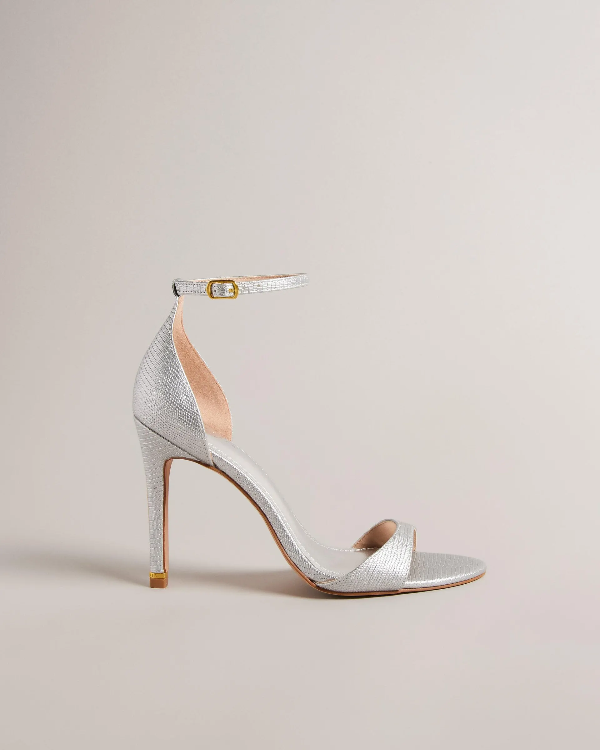 Helmiam Leather Stiletto Heel Sandals Silver