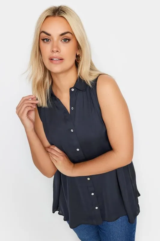 YOURS Curve Navy Blue Sleeveless Shirt