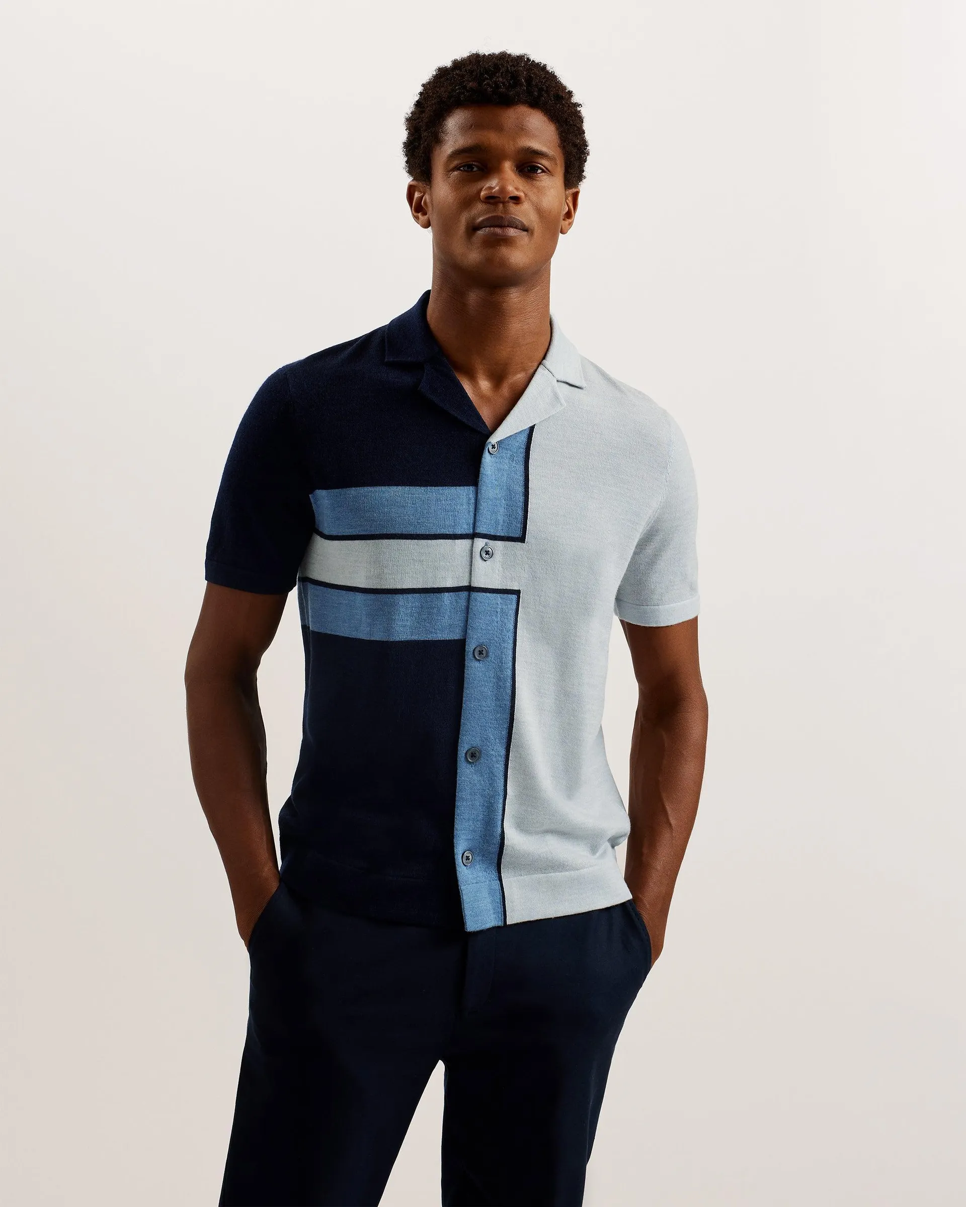 Oakals Regular Colour Block Shirt Navy