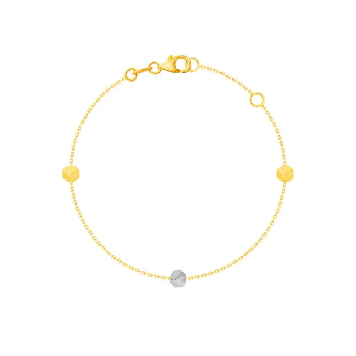 Cubes Single Chain Bracelet 18K Yellow & White Gold