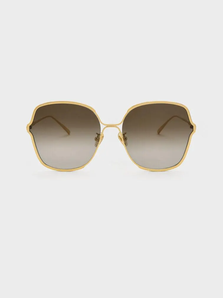 Metal Rim Butterfly Sunglasses - Gold