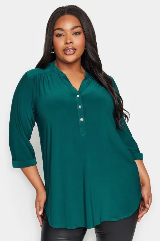 YOURS Curve Green Half Placket Shirt
