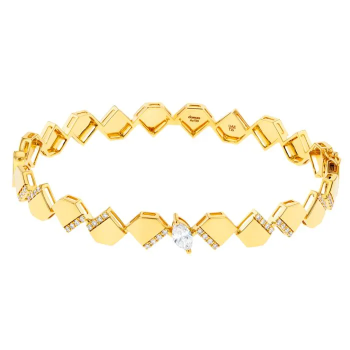 Glacial Bangle in 18K Yellow Gold Studded with Diamonds
